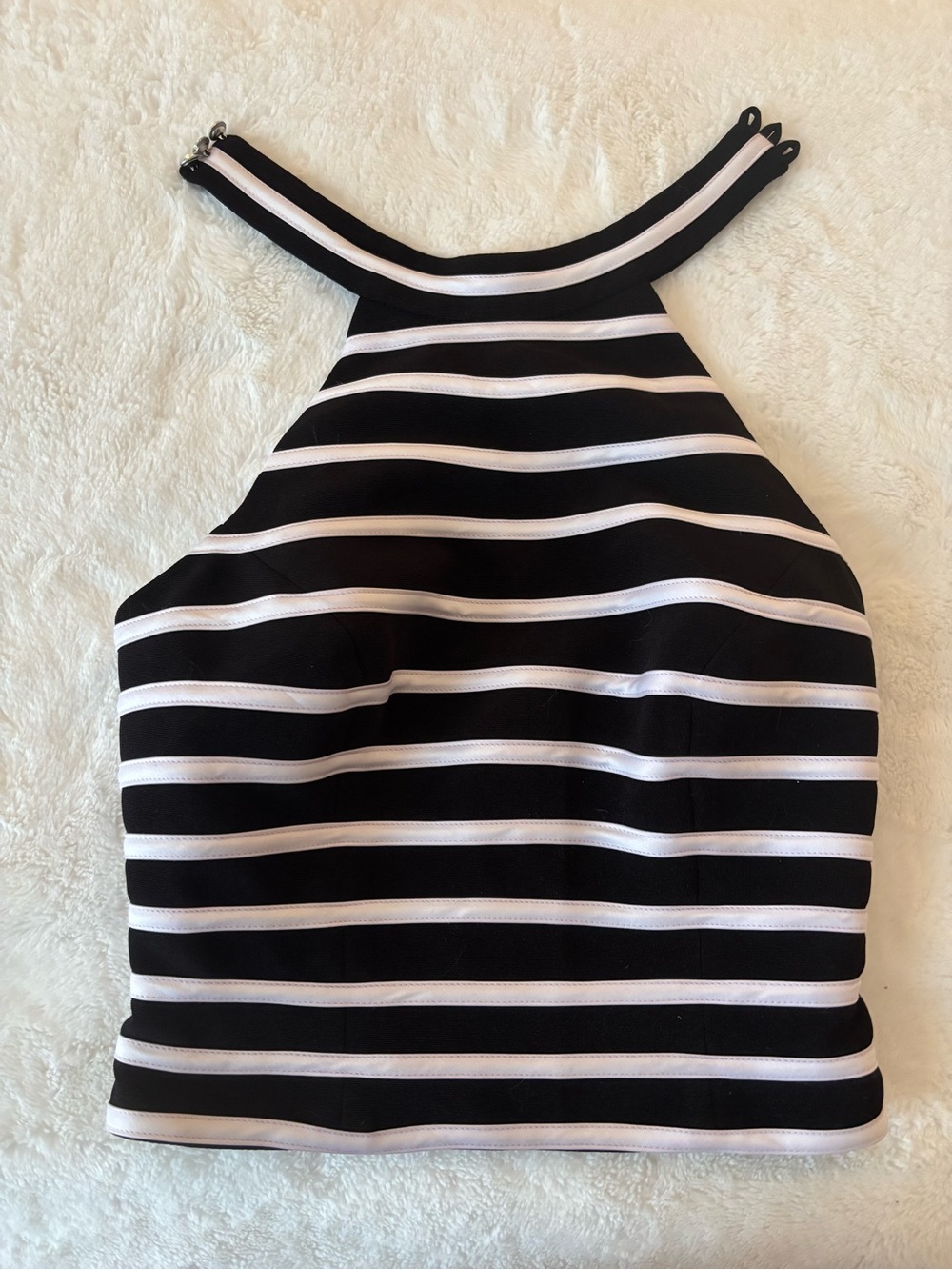 JS Collections Black and White Striped Halter Crop Top